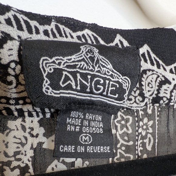 Medium Angie Boho Black and White Sheer Belted Blouse - Picture 3 of 3